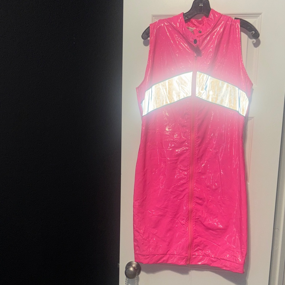 Reflective Hot Pink Vinyl Sleeveless Dress